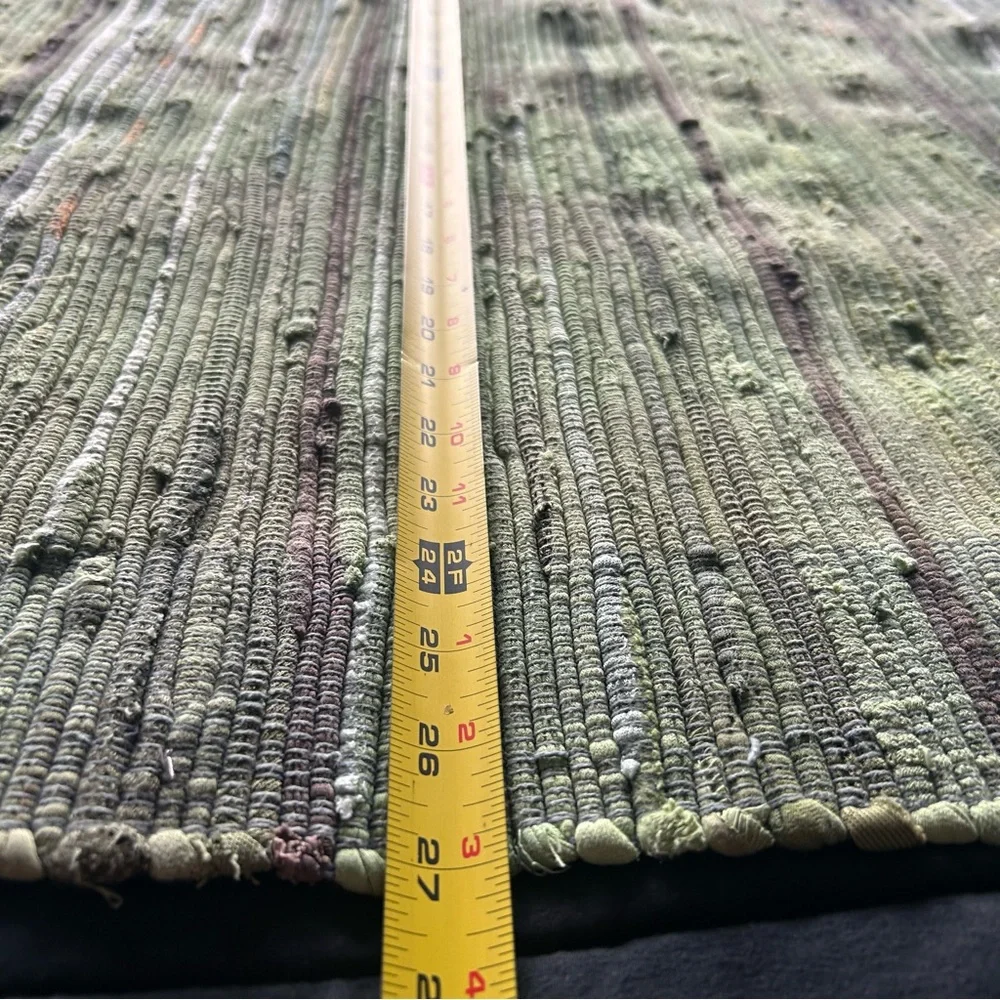Handwoven Chindi Rag Rug with 3” Fringe Washable Rustic Boho Jute Trim #1015252